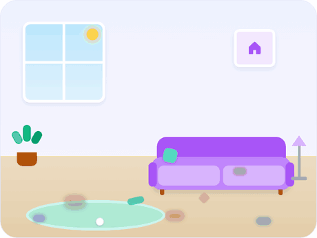 An animated room becoming clean after booking with Tidy Home
